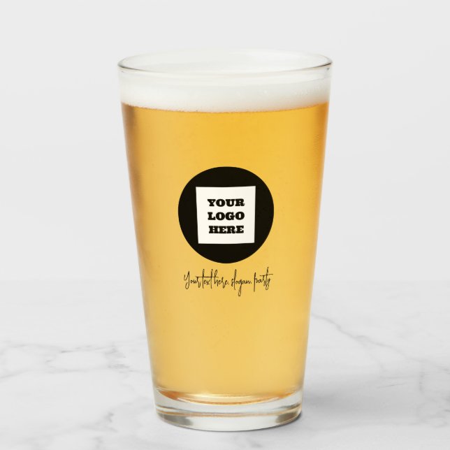 Personalized Logo Business Text Black Script Beer Glass (Front Filled)