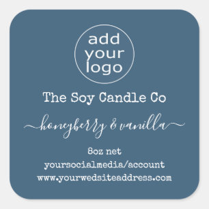 Personalized logo candle label on blue