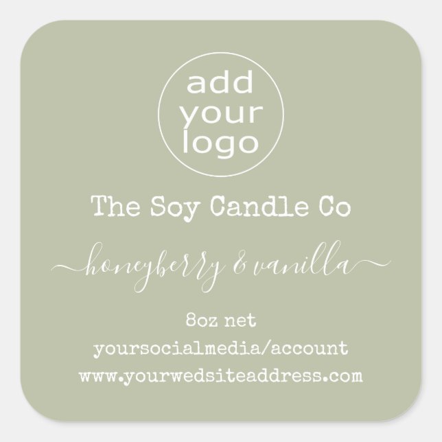 Personalized logo candle label on sage green (Front)