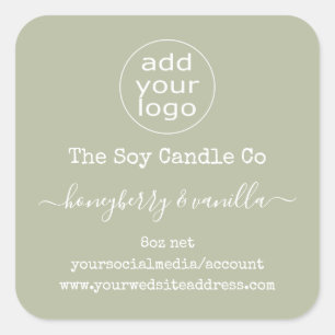 Personalized logo candle label on sage green