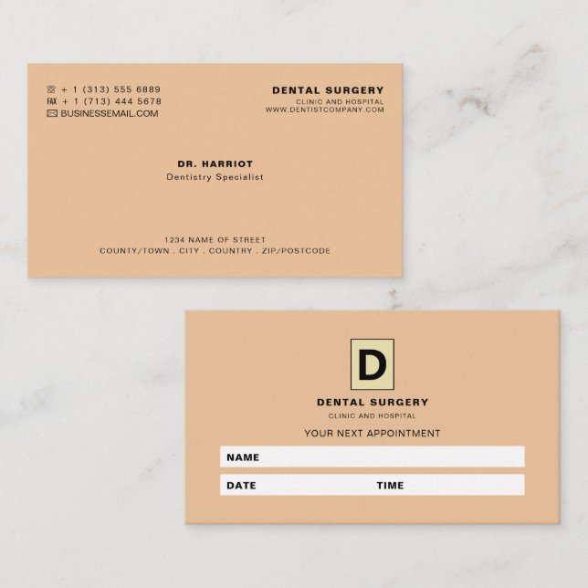 Personalized Logo, Dentist Appointment Business Card (Front/Back)