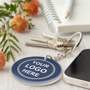Personalized Logo Modern Navy Blue Business Keychain