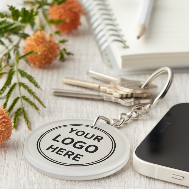 Personalized Logo Modern Neutral Business Keychain (Front Right)