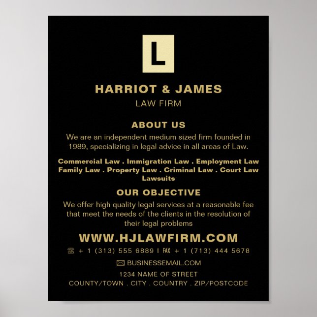 Personalized Logo, Sleek Legal Services Advert Poster (Front)