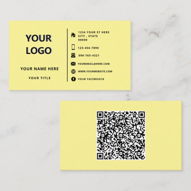Personalized Logo Text QR Code Info Business Card (Front/Back)