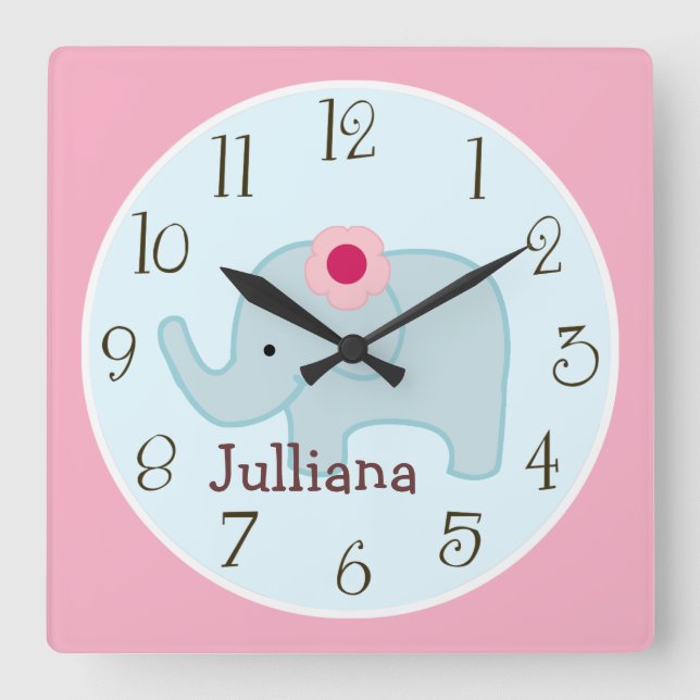 Personalized Lollipop Jungle Elephant Clock (Front)