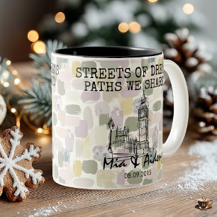 Personalized London Memory  - Line Art Landmark Two-Tone Coffee Mug