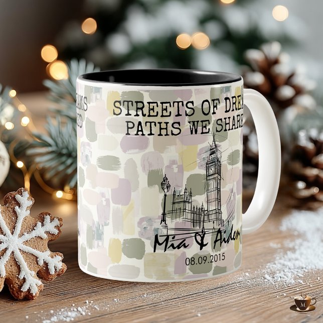 Personalized London Memory  - Line Art Landmark Two-Tone Coffee Mug (Creator Uploaded)