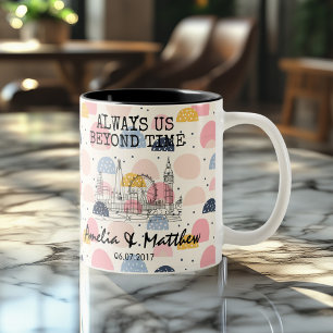 Personalized London Memory - Line Art Landmark Two-Tone Coffee Mug