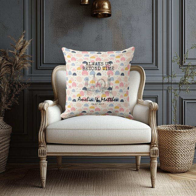 Personalized London Skyline with Rainbow Geometric Throw Pillow (Creator Uploaded)