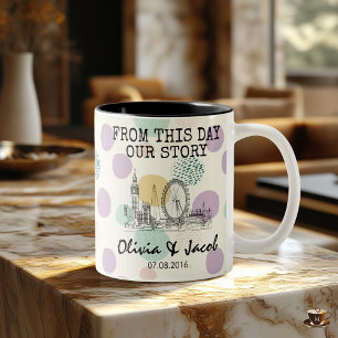 Personalized London Story - Line Art Landmark  Two-Tone Coffee Mug