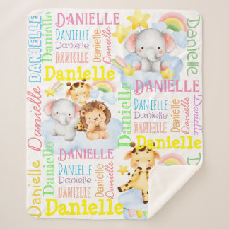 Personalized long girls name with baby animals sherpa blanket