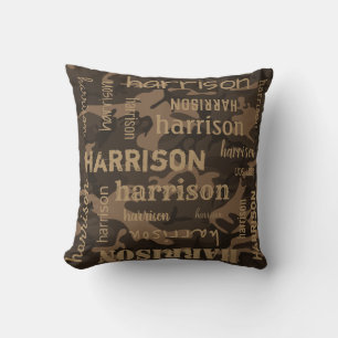 Personalized Longer Name Brown Camo Throw Pillow