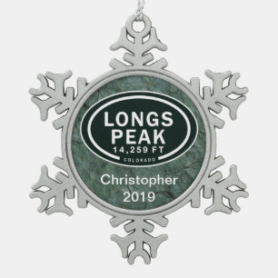 Personalized Longs Peak Colorado Rocky Mountain Snowflake Pewter Christmas Ornament