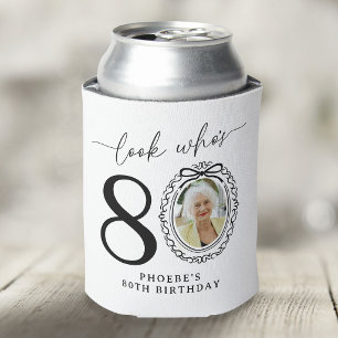 Personalized Look Who's 80 Photo Birthday Can Cooler
