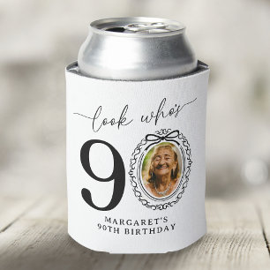 Personalized Look Who's 90 Photo Birthday Can Cooler