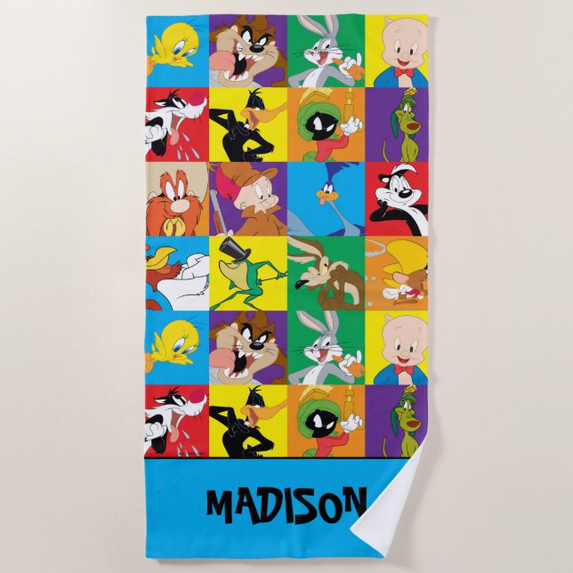 Personalized LOONEY TUNES™ Character Grid Beach Towel (Front)