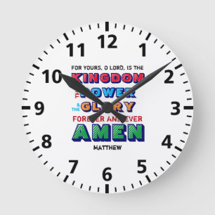 Personalized LORDS PRAYER Colourful Christian Kids Round Clock