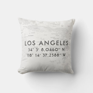 Personalized Los Angeles Map   Grey & White Throw Pillow