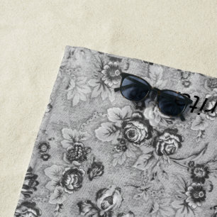 Personalized Lotsa Gray Florals Beach Towel
