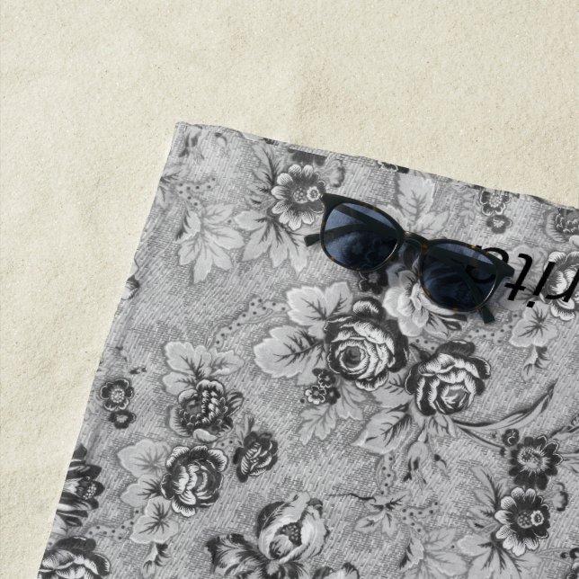 Personalized Lotsa Grey Florals Beach Towel (In Situ)