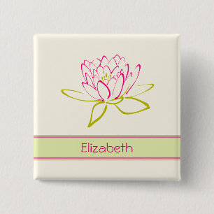 Personalized. Lotus Flower / Water Lily 2 Inch Square Button