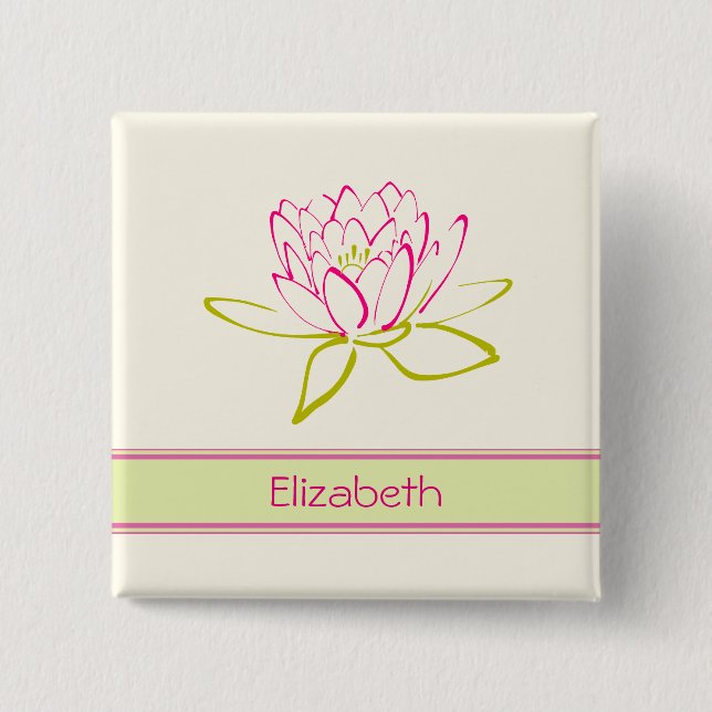 Personalized. Lotus Flower / Water Lily 2 Inch Square Button (Front)