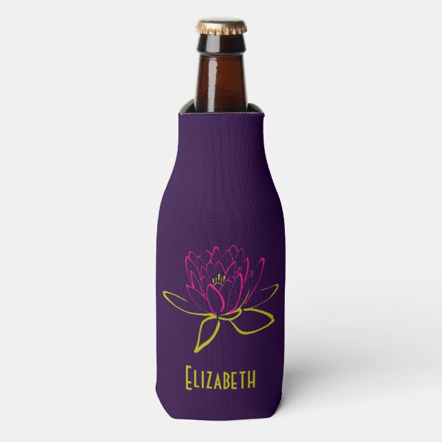 Personalized Lotus Flower / Water Lily Bottle Cooler (Bottle Front)