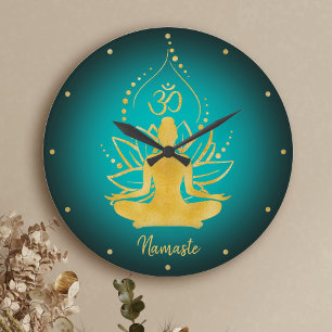 Personalized Lotus & Om Yoga Namaste Custom Name Large Clock