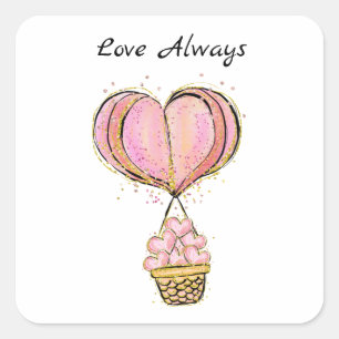 Personalized Love Always Hot Air Balloon Hearts Square Sticker