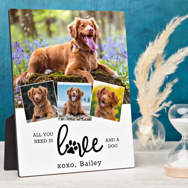 Personalized LOVE and a DOG Custom 4 Photo Collage Plaque (Creator Uploaded)