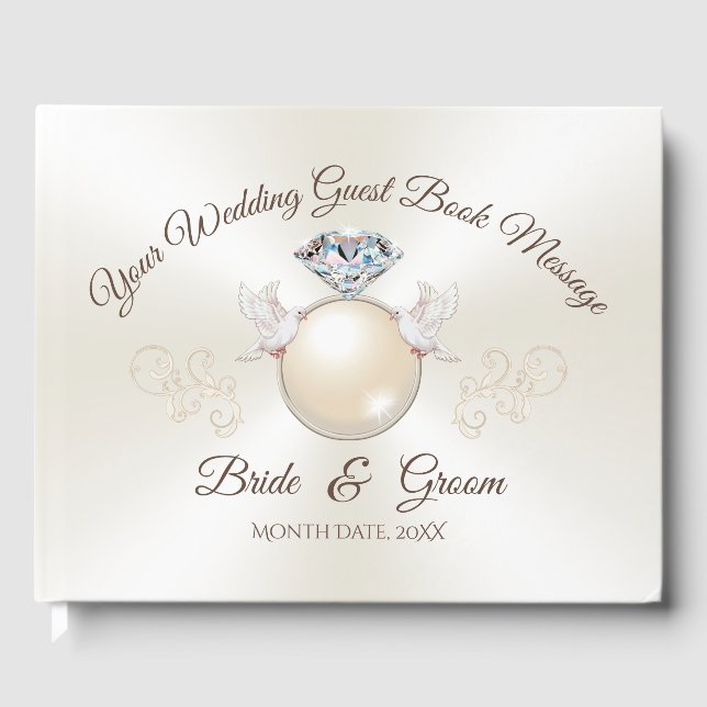 Personalized Love Bird Elegant Wedding Guest Books (Front)