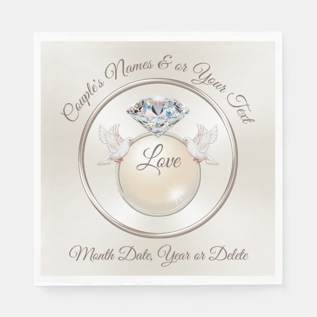Personalized Love Bird Wedding Napkins in 3 Sizes (Front)