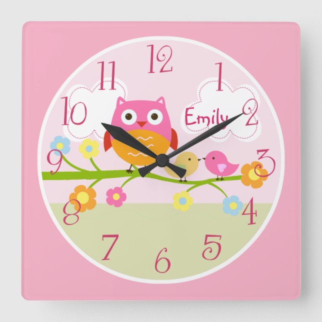 Personalized Love Birds and Owl on Branch  Clock (Front)