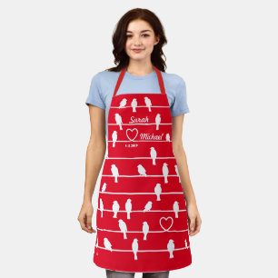 Personalized Love Birds Heart Red Stripe Apron