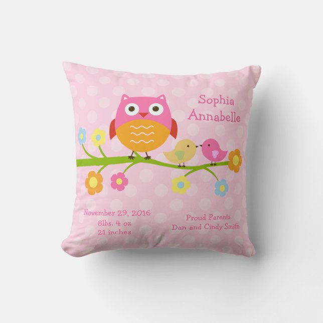 Personalized "Love Birds & Owl with dots" Pillow (Front)