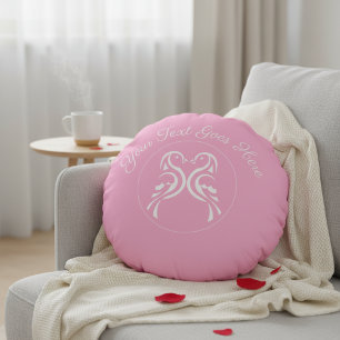 Personalized Love Birds Pink Valentine's Day Round Pillow