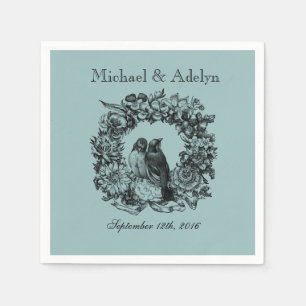 Personalized Love Birds Wreath Wedding Napkins