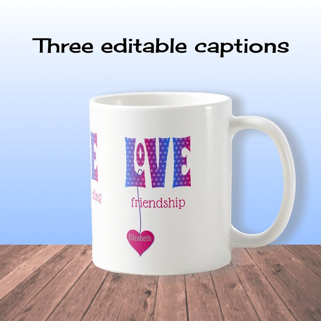 Personalized LOVE blue pink typography Coffee Mug (Creator Uploaded)