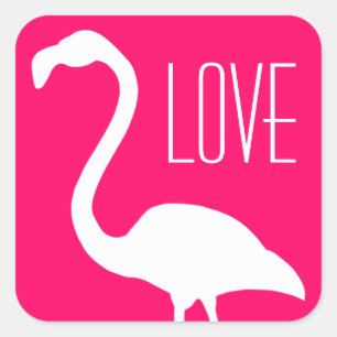 Personalized Love Bright Pink and White Flamingo Square Sticker