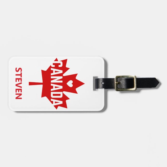 Personalized Love Canada flag Heart Leaf Luggage Tag (Front Horizontal)
