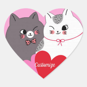 Personalized Love Cats  Heart Sticker
