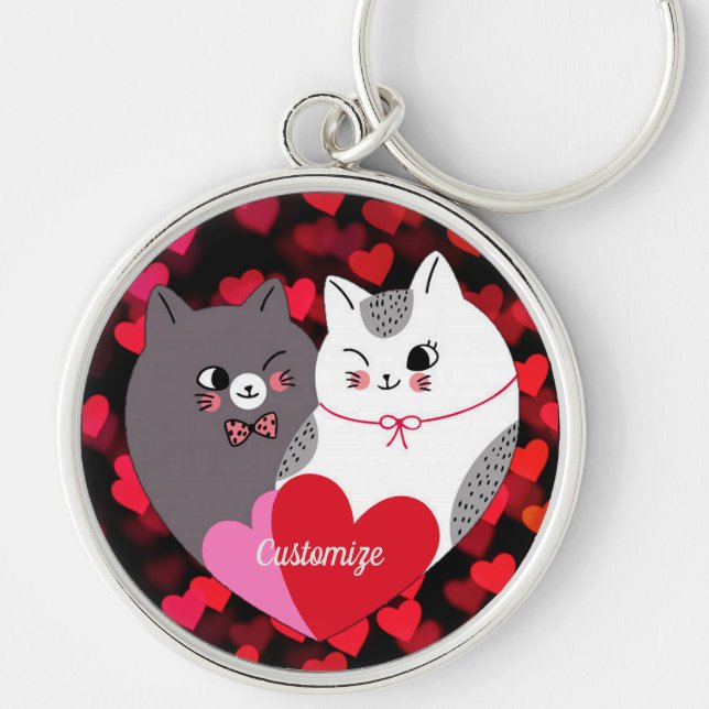 Personalized Love Cats Keychain (Front)