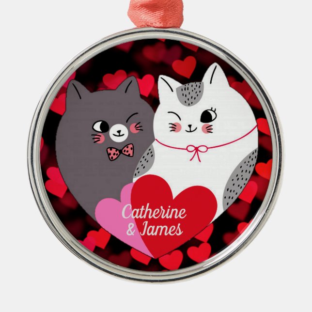 Personalized Love Cats Metal Ornament (Front)