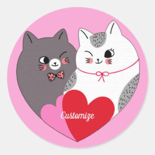 Personalized Love Cats Pink Classic Round Sticker