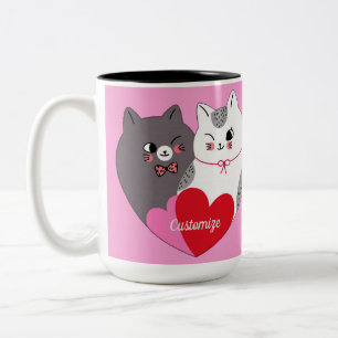 Personalized Love Cats Pink Two-Tone Coffee Mug