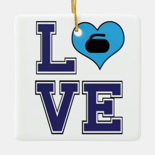 Personalized LOVE Curling Sport Christmas Ceramic Ornament
