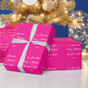 Personalized Love From Santa Christmas Hot Pink Wrapping Paper