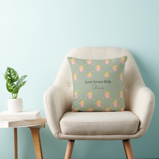 Personalized Love Grows With You Floral Throw Pillow (Chair)