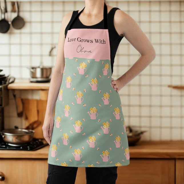 Personalized Love Grows With You Floral Tote Apron (Creator Uploaded)